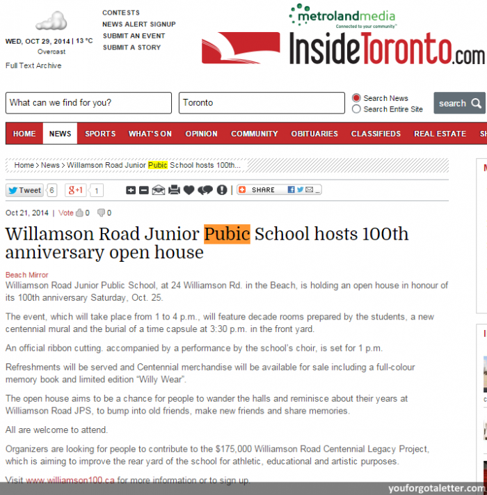 Inside Toronto - Willamson Road Junior Pubic School hosts 100th anniversary open house